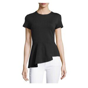 bcbgmaxazria Peplum black crew neck short sleeve asymmetrical top Xs